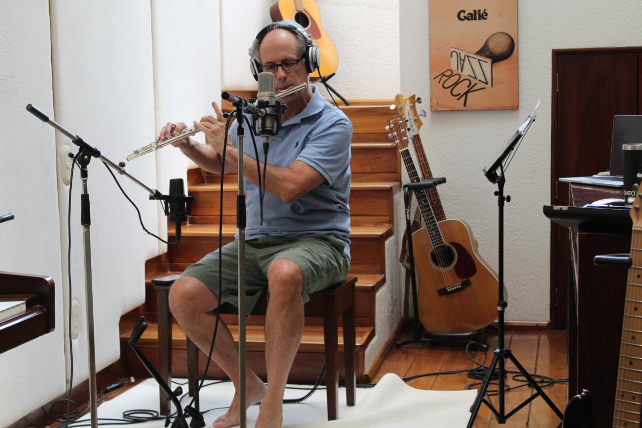 Luis recording flute for pandemic echoes